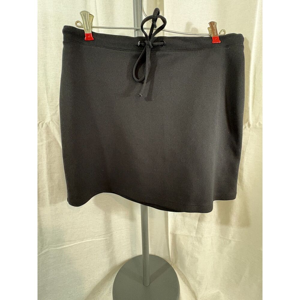 Vintage 90s Express Tricot Black Mini Skirt Medium Drawstring Stretch Y2K